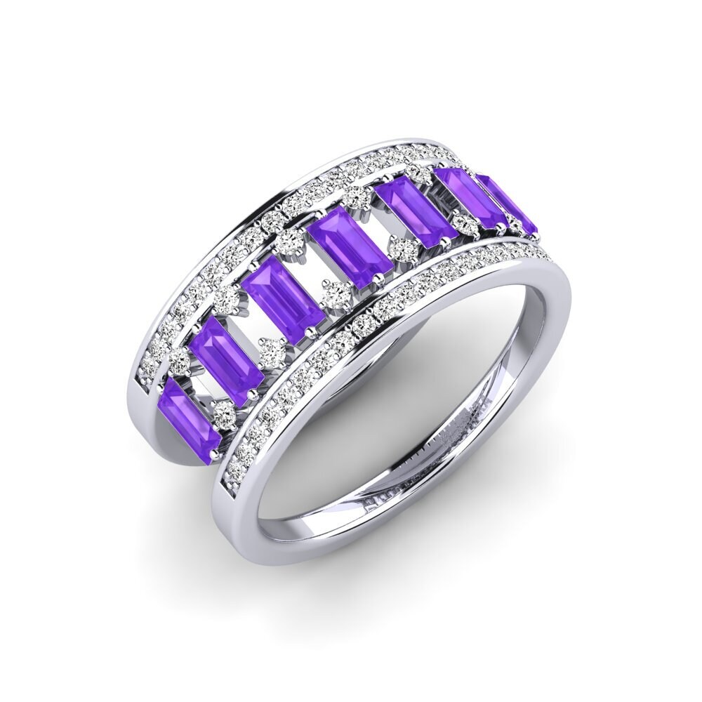 Bague En Argent Massif Avec Une Superbe Améthyste Baguette - Taille 54