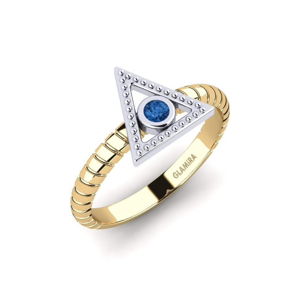 Or Jaune & Blanc 18k Zircone Bleu Foncé Bague Tonus