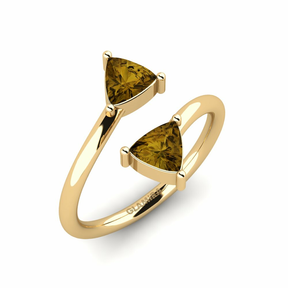 Or Jaune 18k Zircon Brun Bague Trivalve