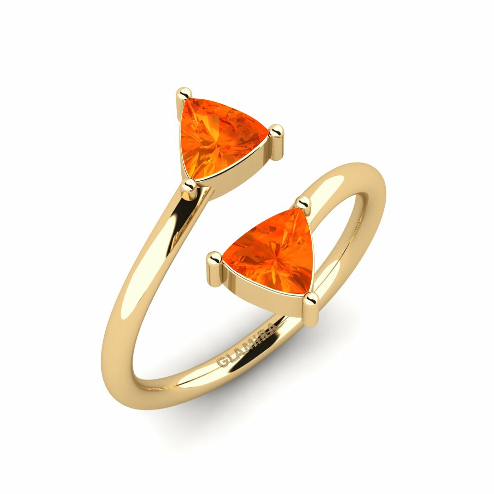 Or Jaune 18k Saphir orange Bague Trivalve