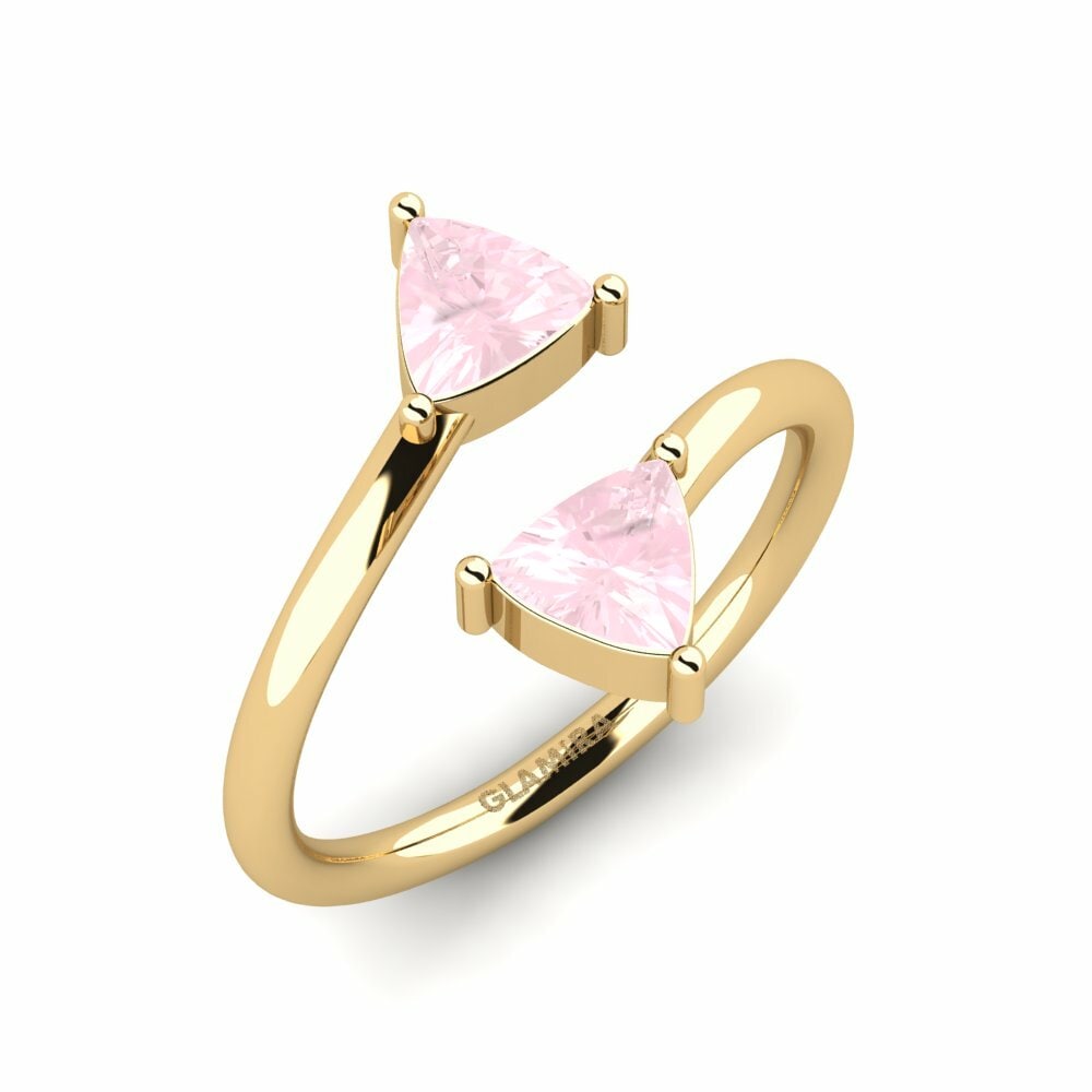 Or Jaune 18k Quartz Rose Bague Trivalve