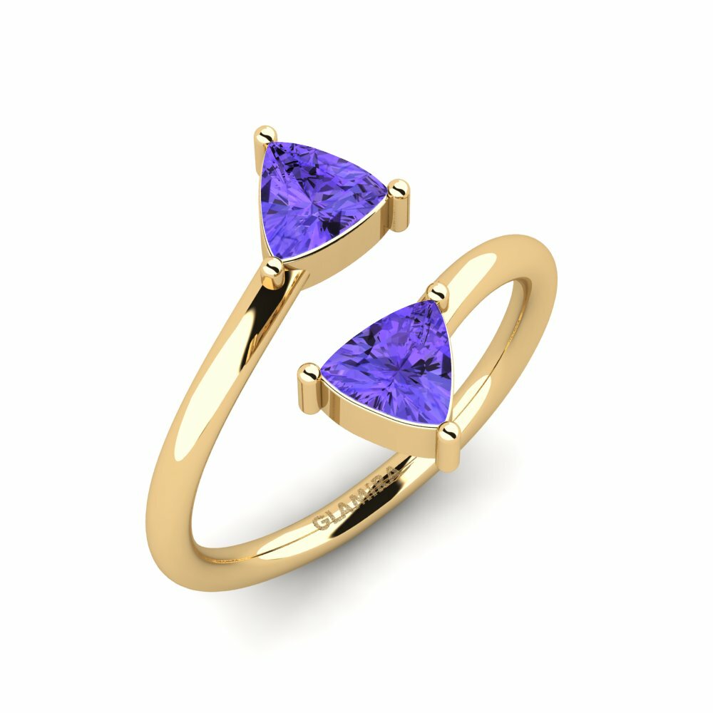 Or Jaune 18k Tanzanite Bague Trivalve