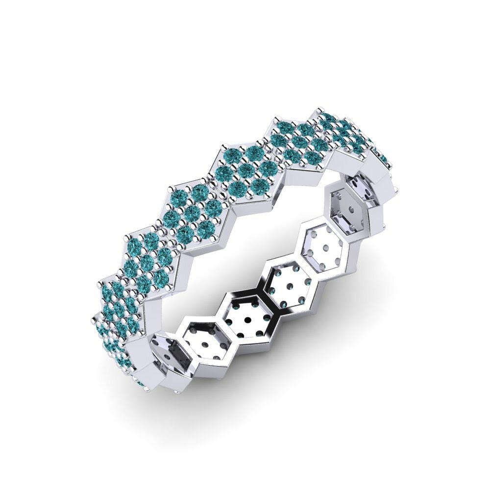 14ct White Gold Round Blue Diamond Ring Uncram