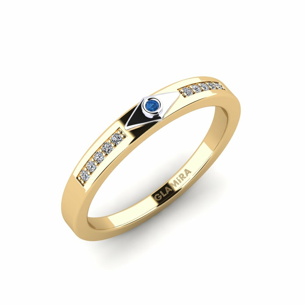 Or Jaune & Blanc 18k Zircone Bleu Foncé Bague Unfilled