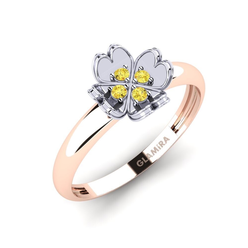 14k Oro Rosa & Blanco Zafiro amarillo Anillo Unwalked
