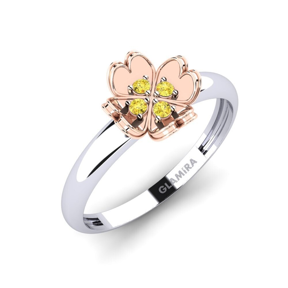 14k Oro Blanco & Rosa Zafiro amarillo Anillo Unwalked