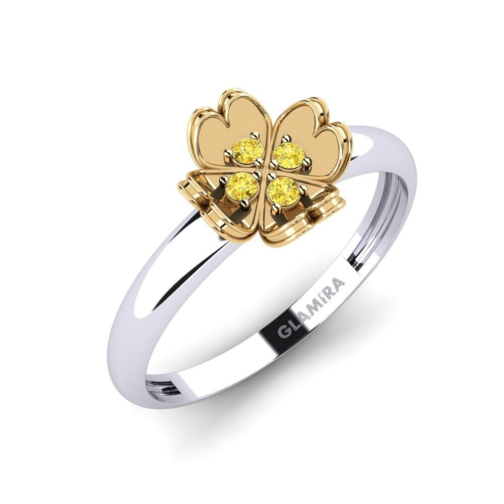 14k Oro Blanco & Amarillo Zafiro amarillo Anillo Unwalked
