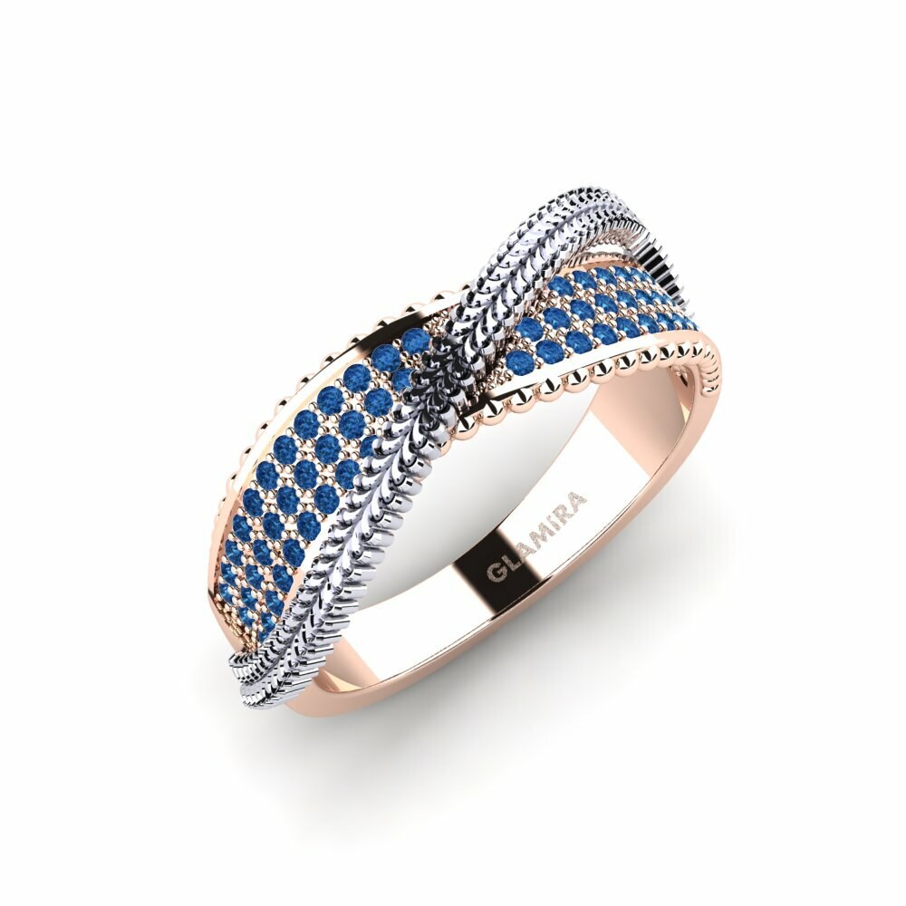 Or Rose& Blanc 18k Zircone Bleu Foncé Bague Vhallarya