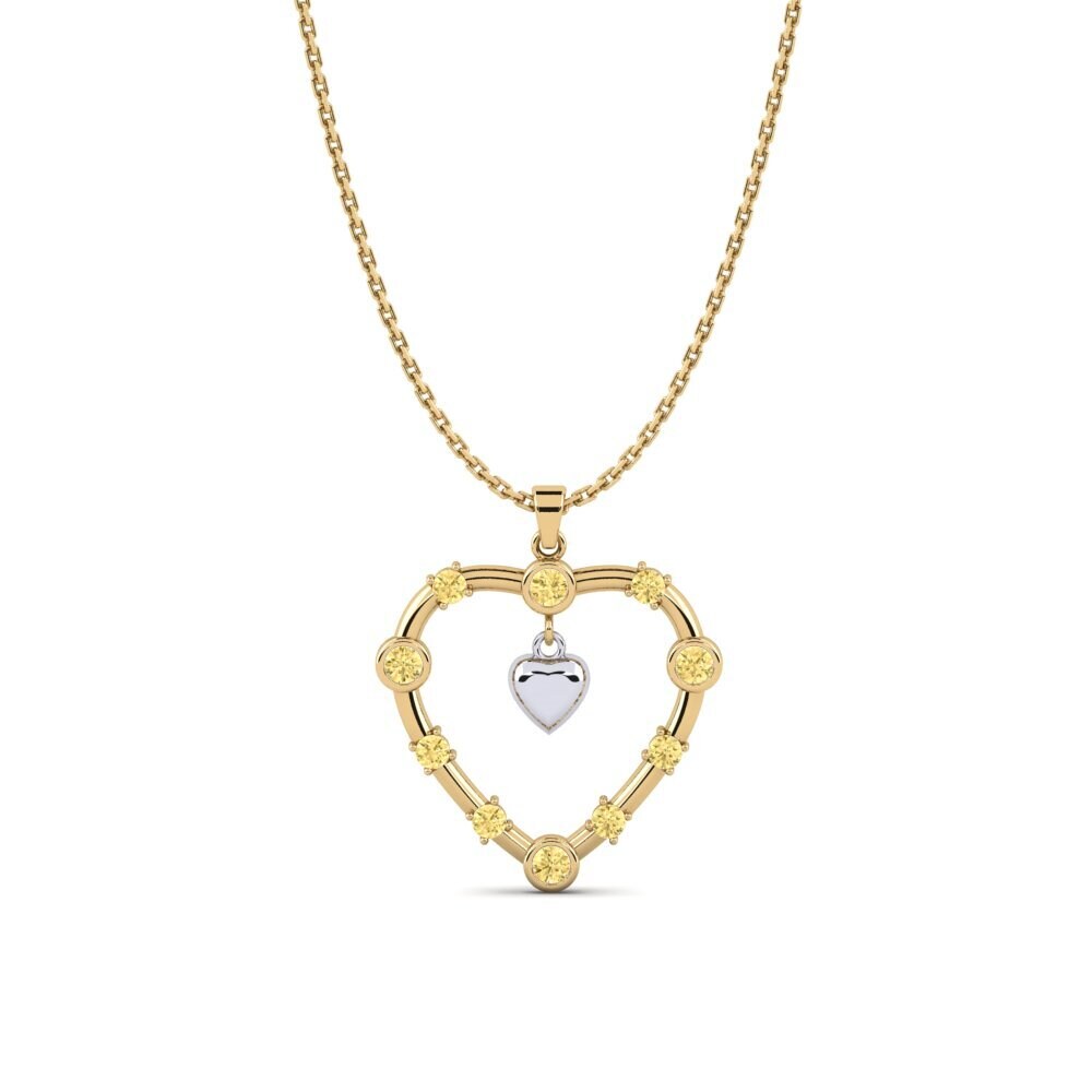 9k Oro Amarillo & Blanco Diamante Amarillo Colgante de Mujer Emeni