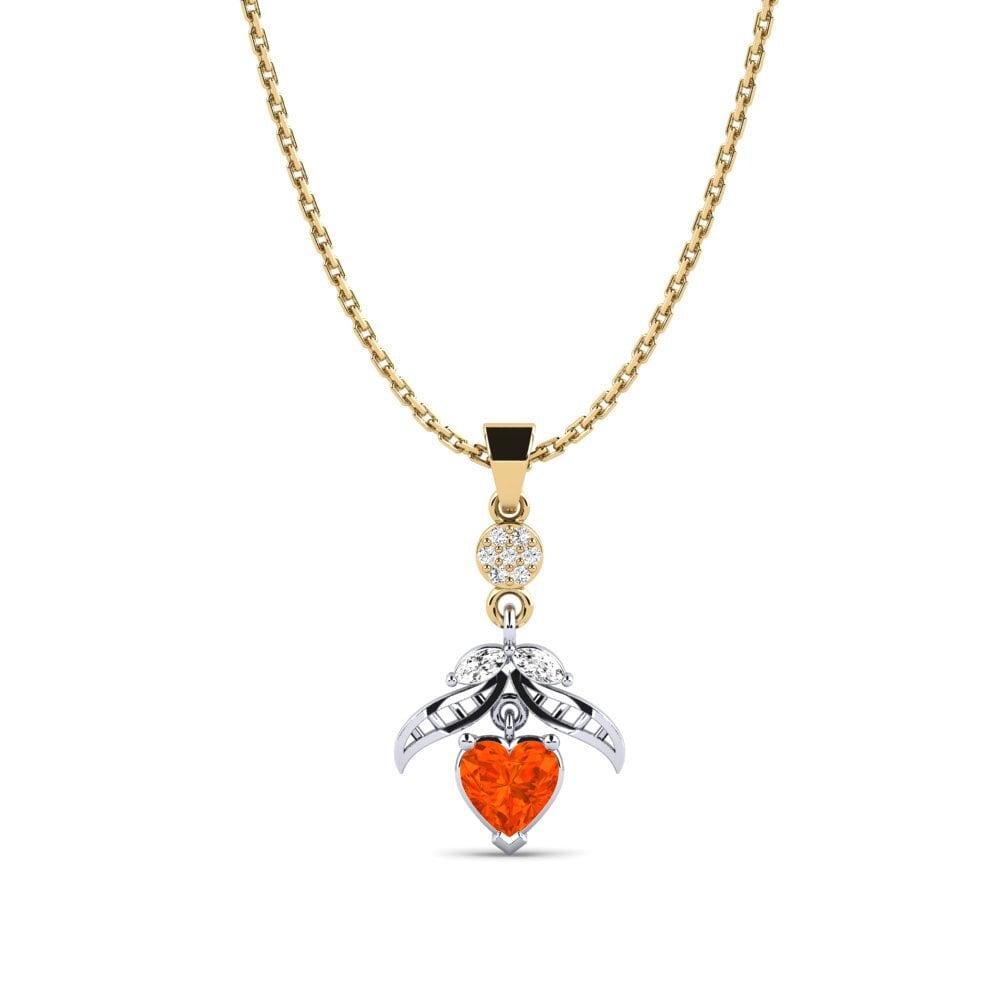 14k Oro Amarillo & Blanco Ópalo Fuego Colgante de Mujer Otvi