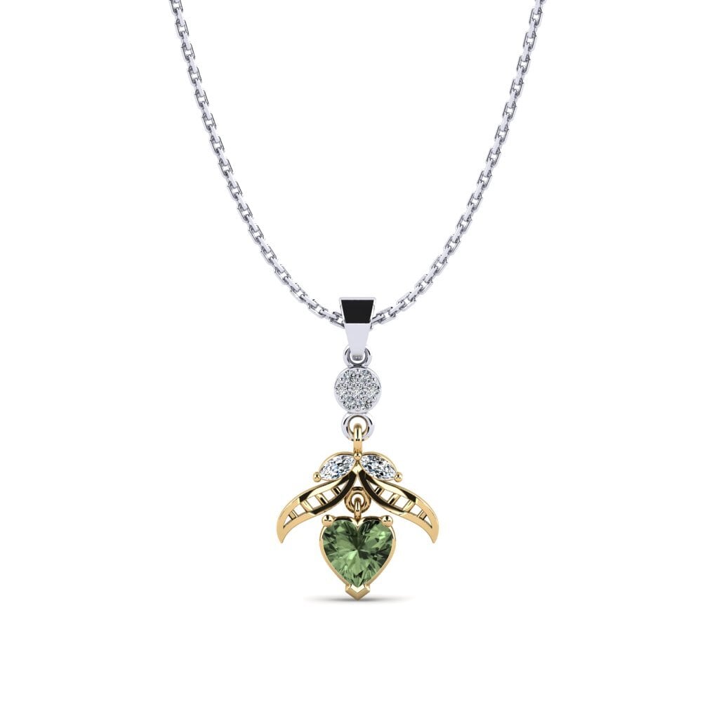 14k Oro Blanco & Amarillo Zafiro Verde Colgante de Mujer Otvi