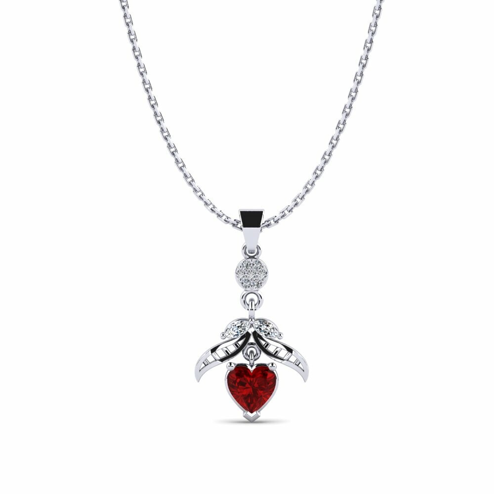 14k Oro Blanco Corazón Rubí (Creado en laboratorio) Colgante de Mujer Otvi