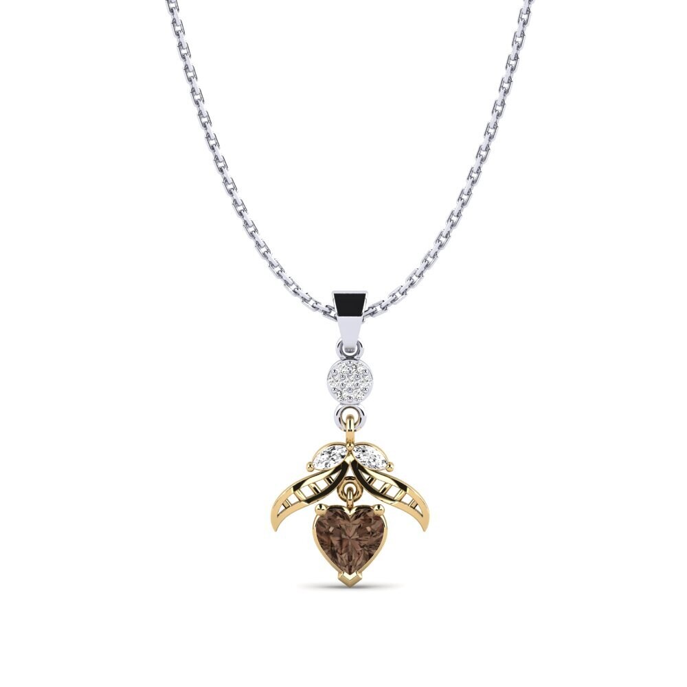 14k Oro Blanco & Amarillo Cuarzo humo Colgante de Mujer Otvi