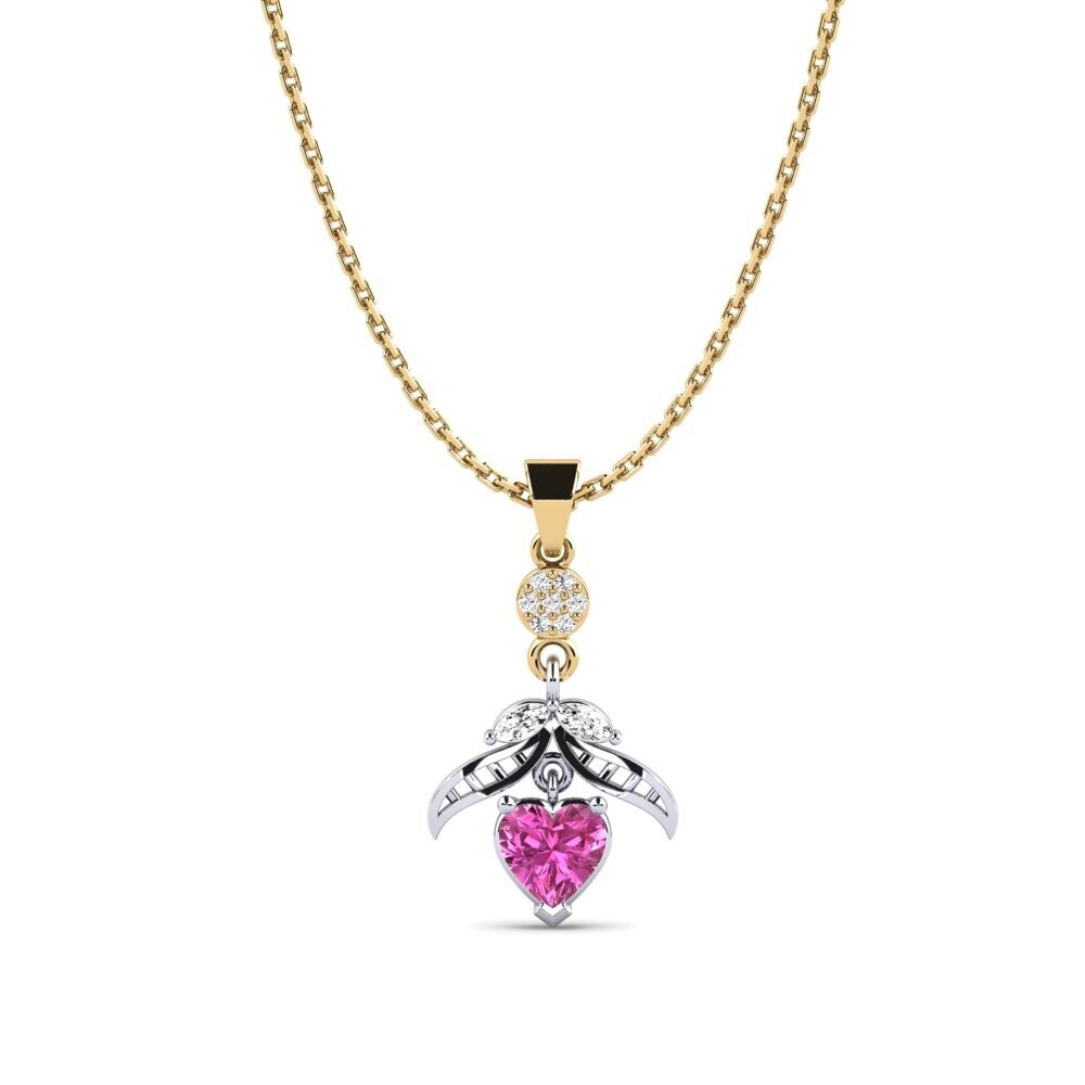 9k Oro Amarillo & Blanco Topacio Rosa Colgante de Mujer Otvi