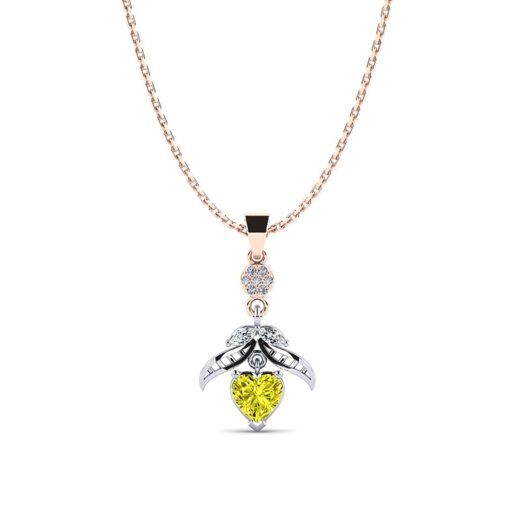 14k Oro Rosa & Blanco Diamante Amarillo Colgante de Mujer Otvi
