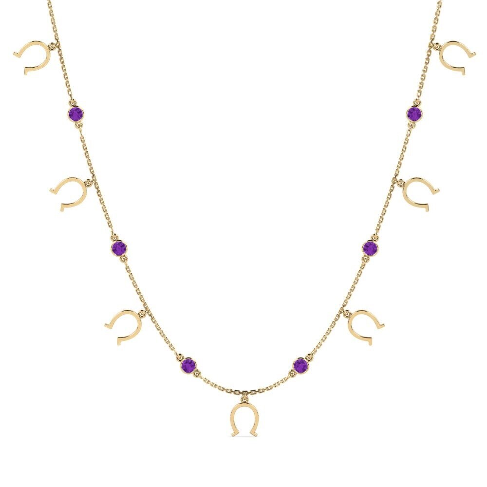 14ct Yellow Gold Round Amethyst Women's Necklace Ouilicsd