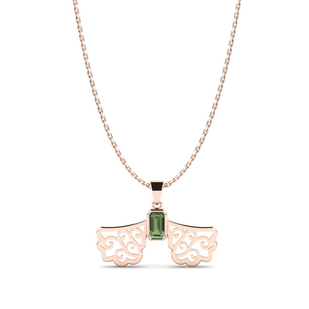 14k Oro Rosa Zafiro Verde Colgante de Mujer Ouinabl