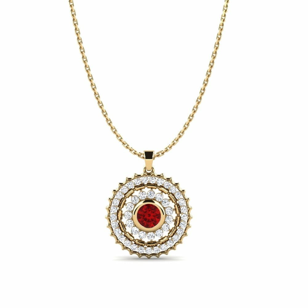 14k Oro Amarillo Redondo Rubí (Creado en laboratorio) Colgante de Mujer Ovalt