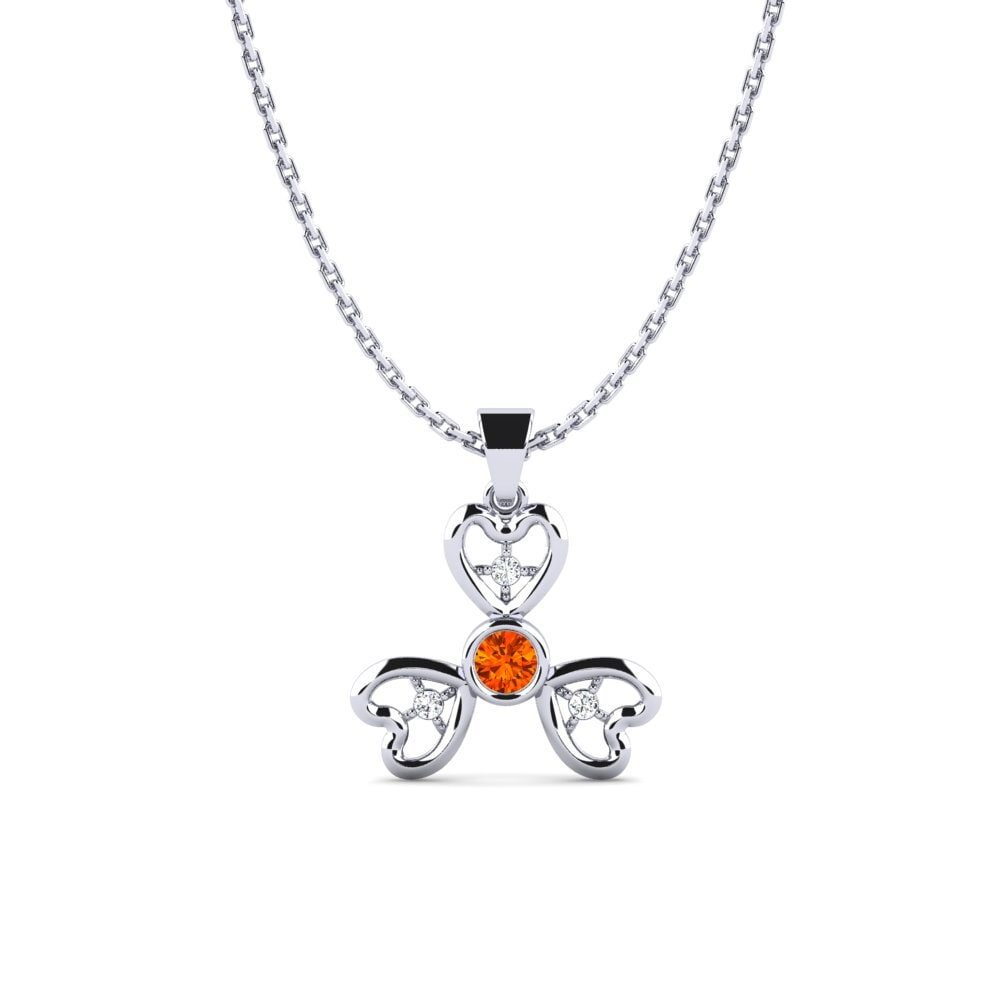 14k Oro Blanco Zafiro Naranja Colgante de Mujer Owangi