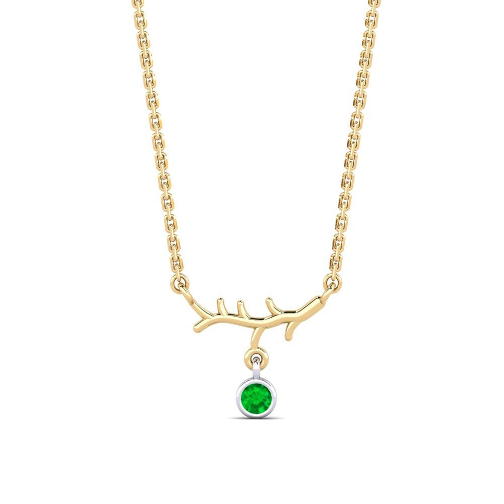 14k Oro Amarillo & Blanco Esmeralda Collar de Mujer Sizzies