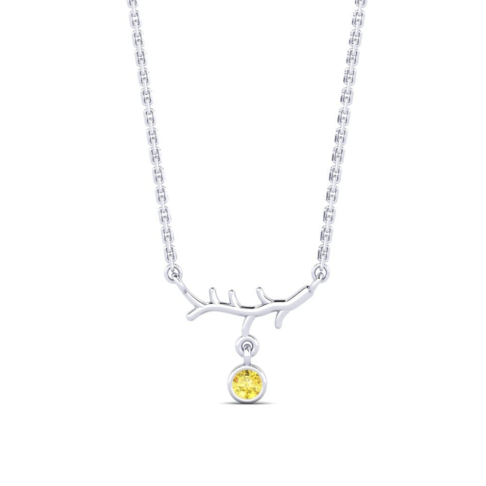 18k Oro Blanco Zafiro amarillo Collar de Mujer Sizzies