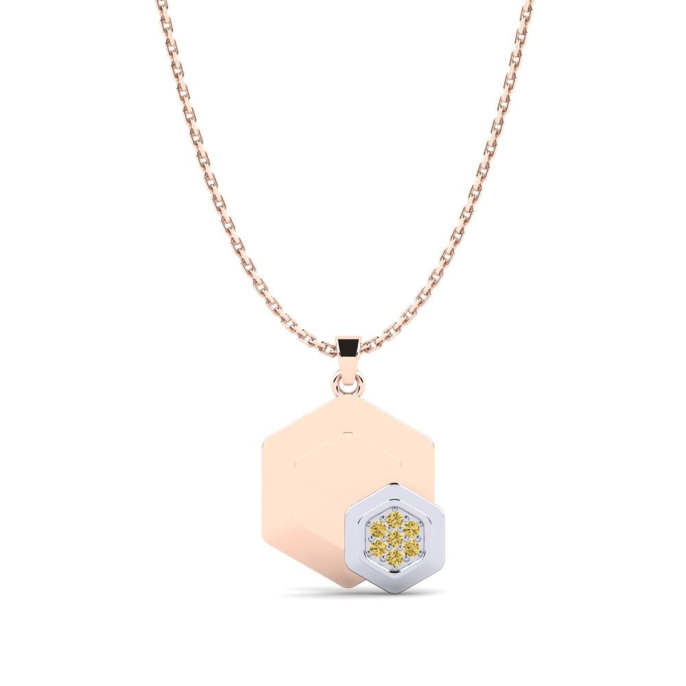 14k Oro Rosa & Blanco Diamante Amarillo Colgante de Mujer Slank