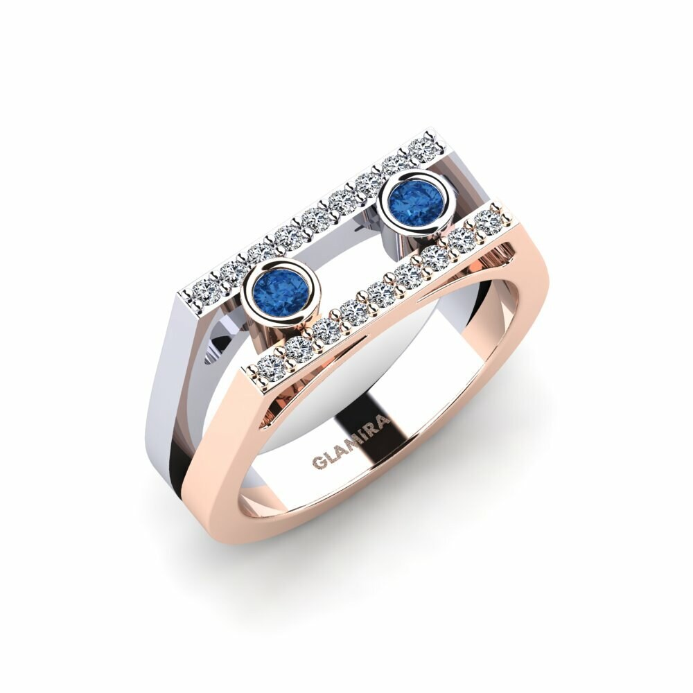 Or Rose& Blanc 18k Zircone Bleu Foncé Bague Violentis