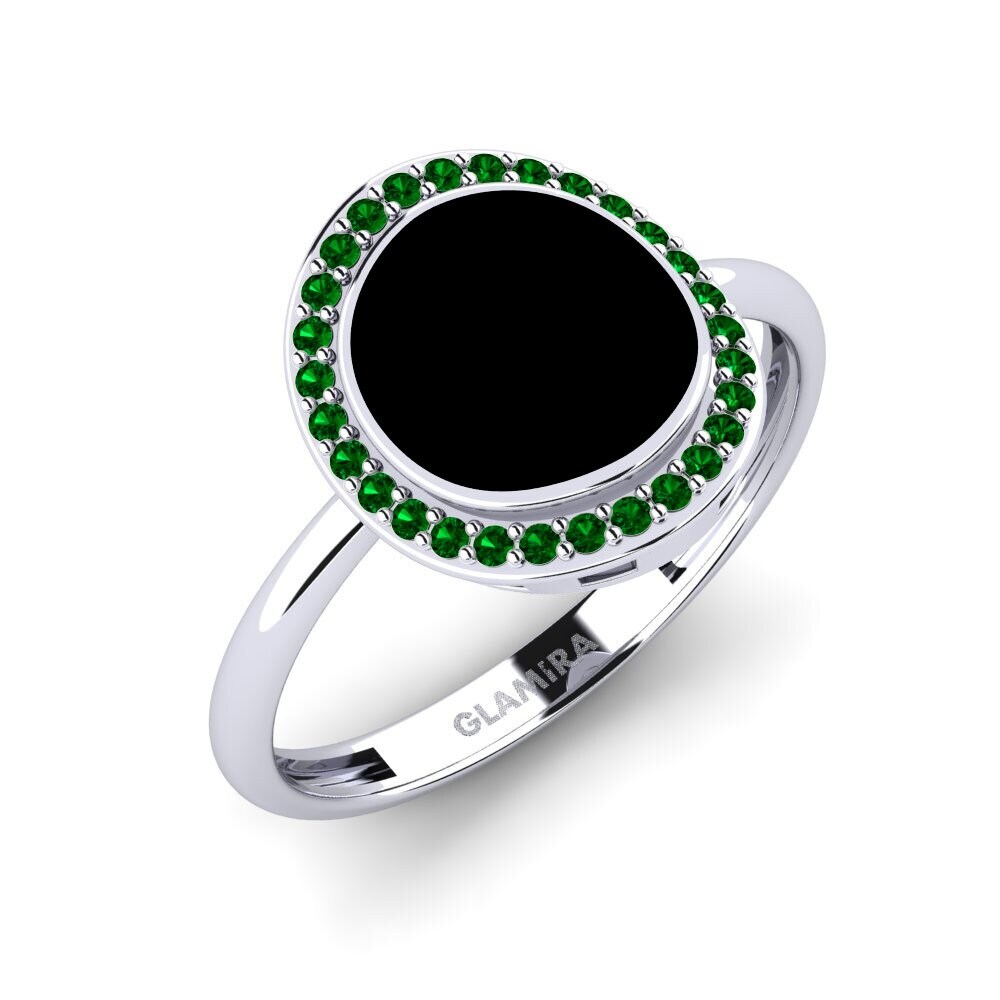 14k Oro Blanco Circonita Verde Anillo Waldglas
