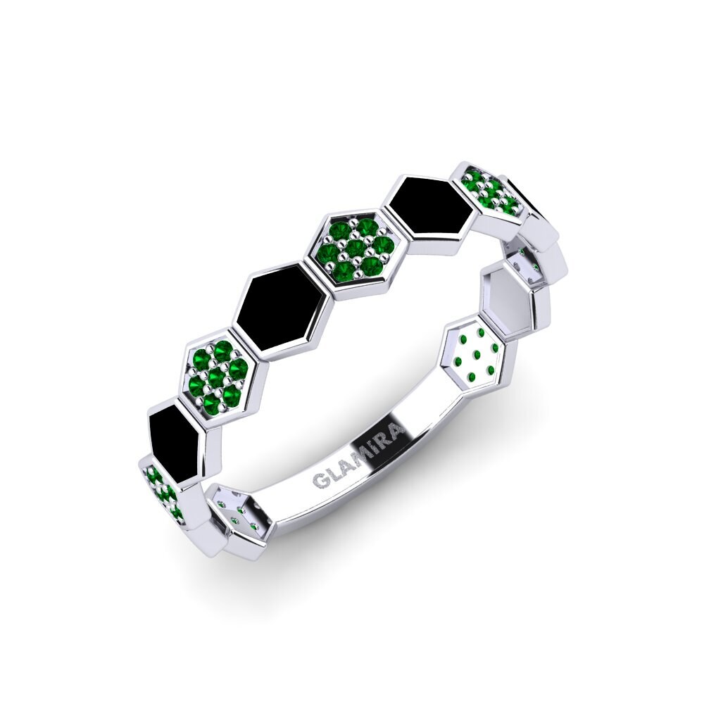 14k Oro Blanco Circonita Verde Anillo Xanthus