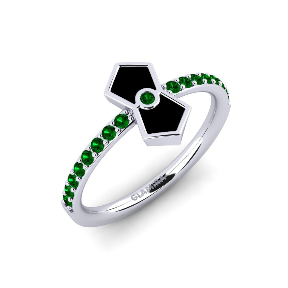 14k Oro Blanco Circonita Verde Anillo Xentosa