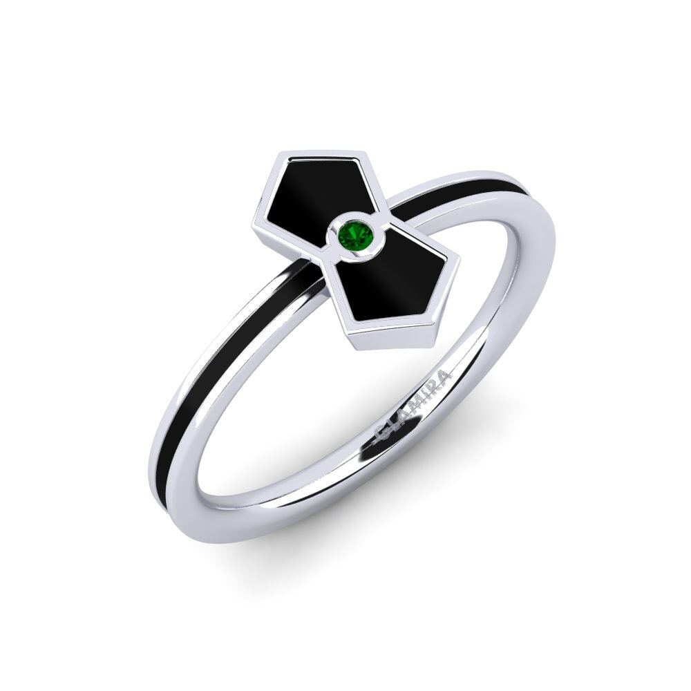 14k Oro Blanco Circonita Verde Anillo Xentosan