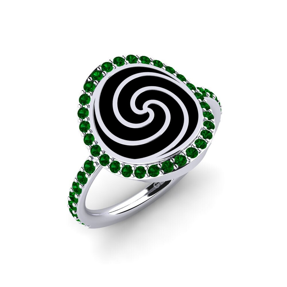 14k Oro Blanco Circonita Verde Anillo Xepalta