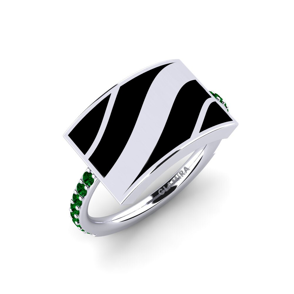 14k Oro Blanco Circonita Verde Anillo Xertoma