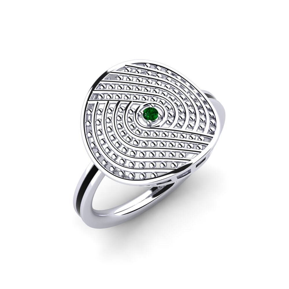 14k Oro Blanco Circonita Verde Anillo Xertopla