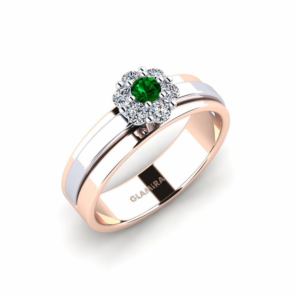 Or Rose& Blanc 18k Zircone Vert Bague Xiporib