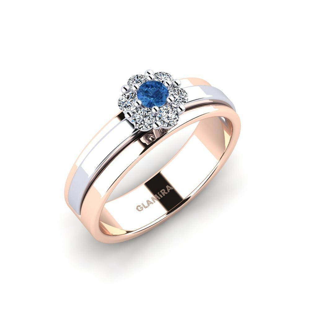 Or Rose& Blanc 18k Zircone Bleu Foncé Bague Xiporib
