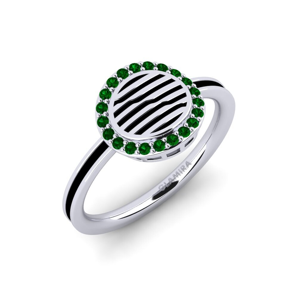 14k Oro Blanco Circonita Verde Anillo Yandijak