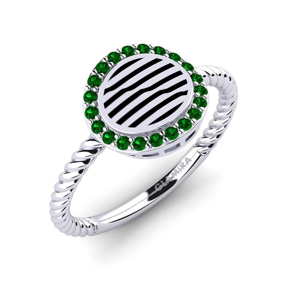 14k Oro Blanco Circonita Verde Anillo Yandijal