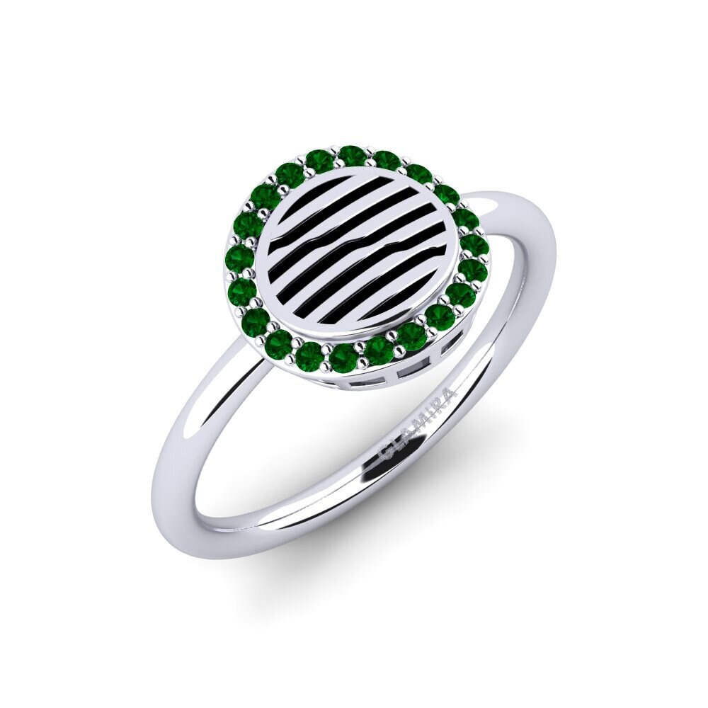 14k Oro Blanco Circonita Verde Anillo Yandinaj