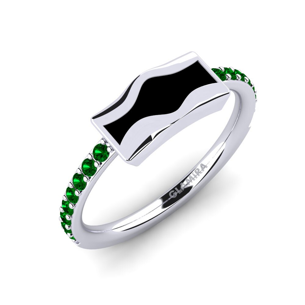 14k Oro Blanco Circonita Verde Anillo Yandinan