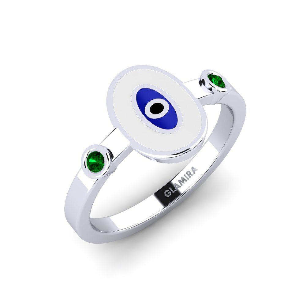 14k Oro Blanco Circonita Verde Anillo Yerasyum