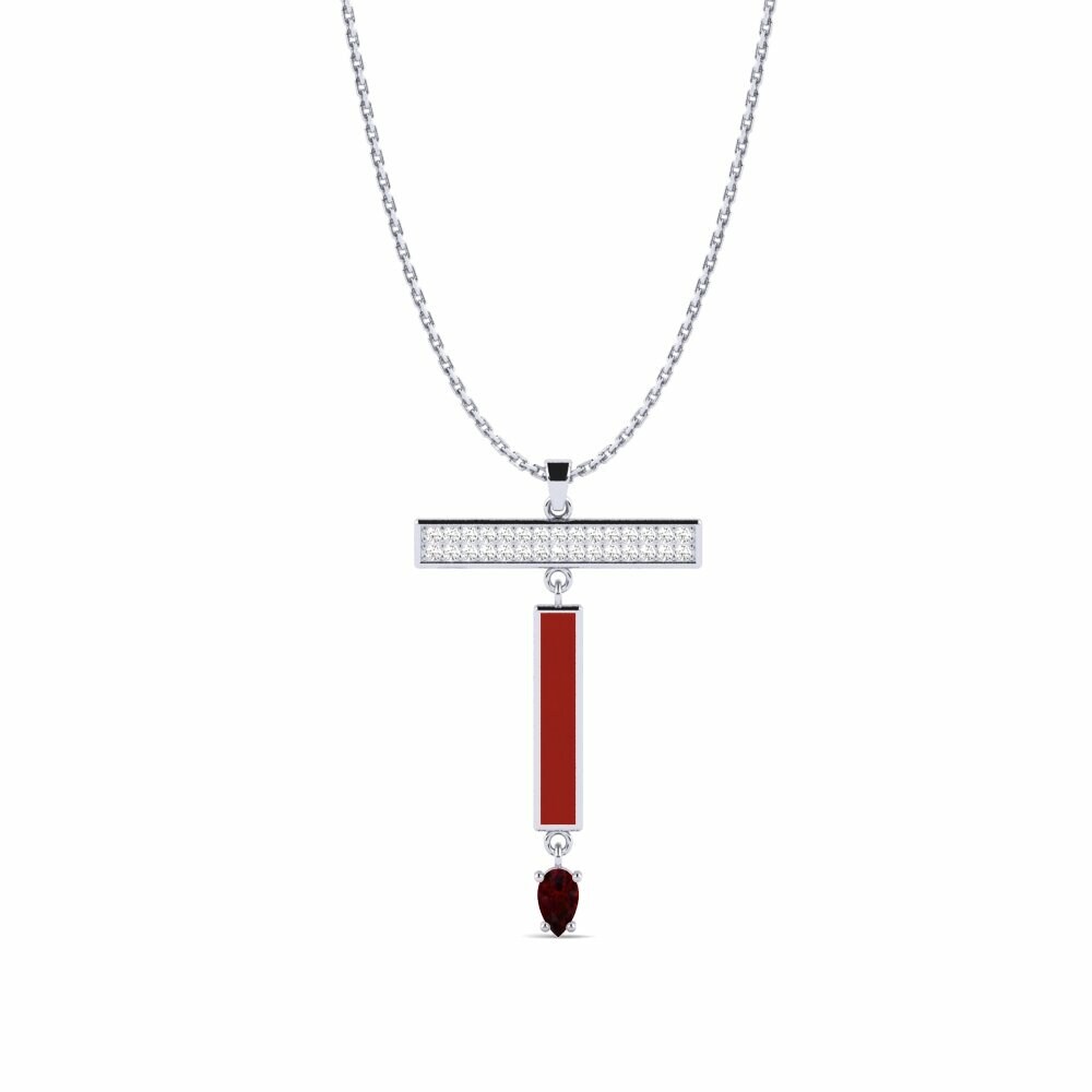 Vàng Trắng 14K Đá Garnet / Ngọc Hồng Lựu Mặt dây chuyền nữ Noubas