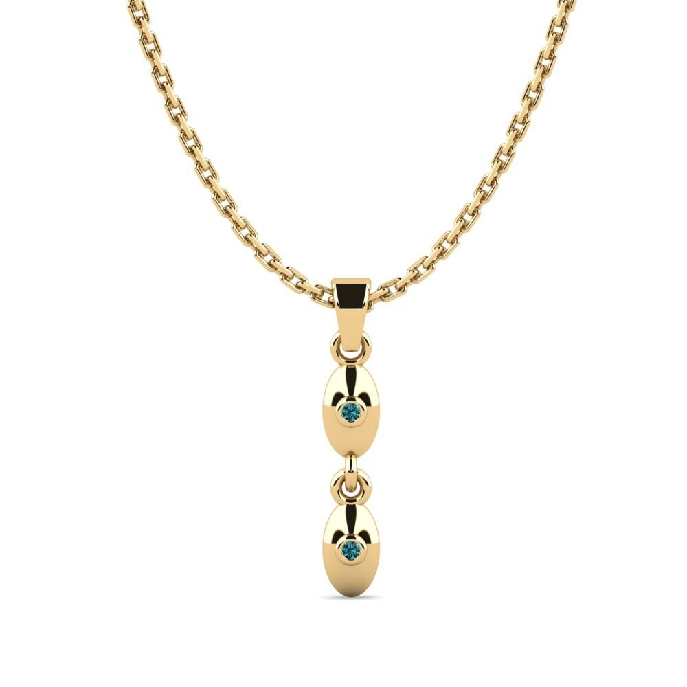 14k Oro Amarillo Diamante Azul Colgante de Mujer Slus