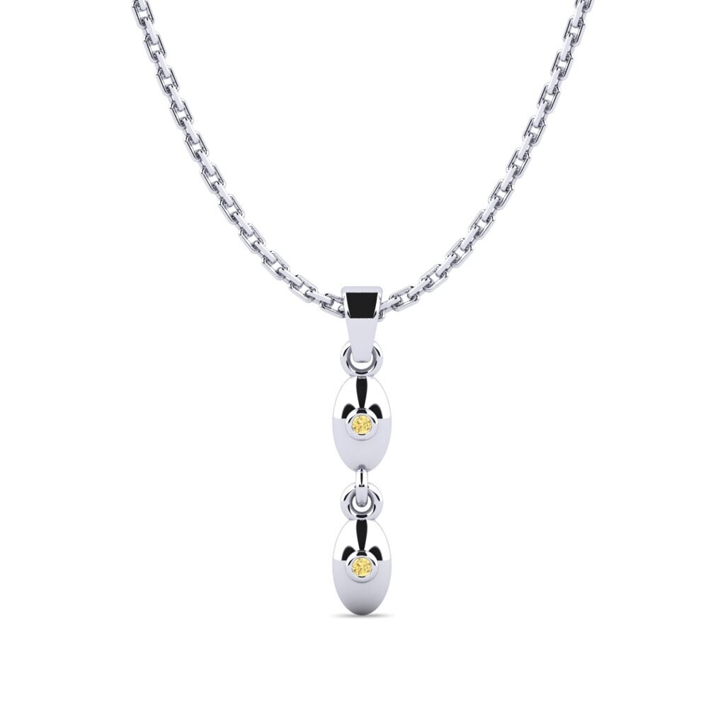18k Oro Blanco Diamante Amarillo Colgante de Mujer Slus