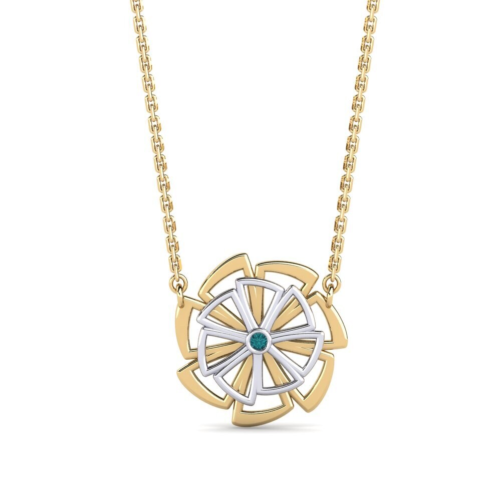 14k Oro Amarillo & Blanco Diamante Azul Collar de Mujer Spirer