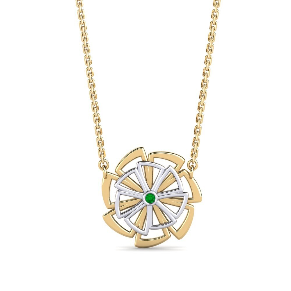 14k Oro Amarillo & Blanco Esmeralda Collar de Mujer Spirer