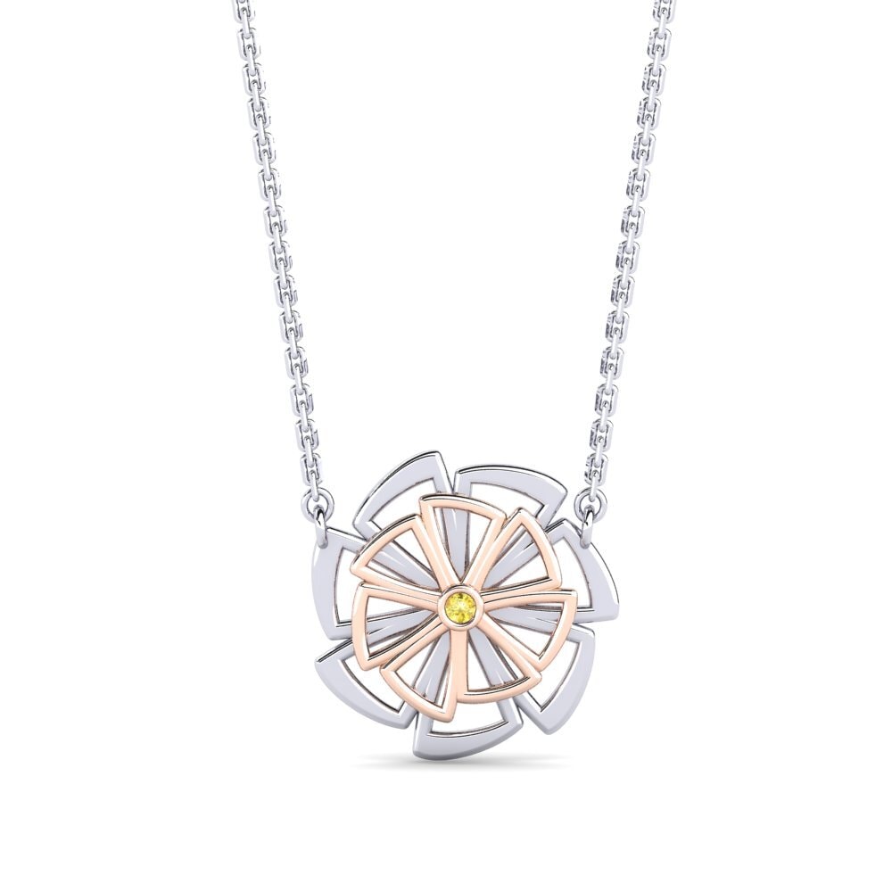 14k Oro Blanco & Rosa Zafiro amarillo Collar de Mujer Spirer