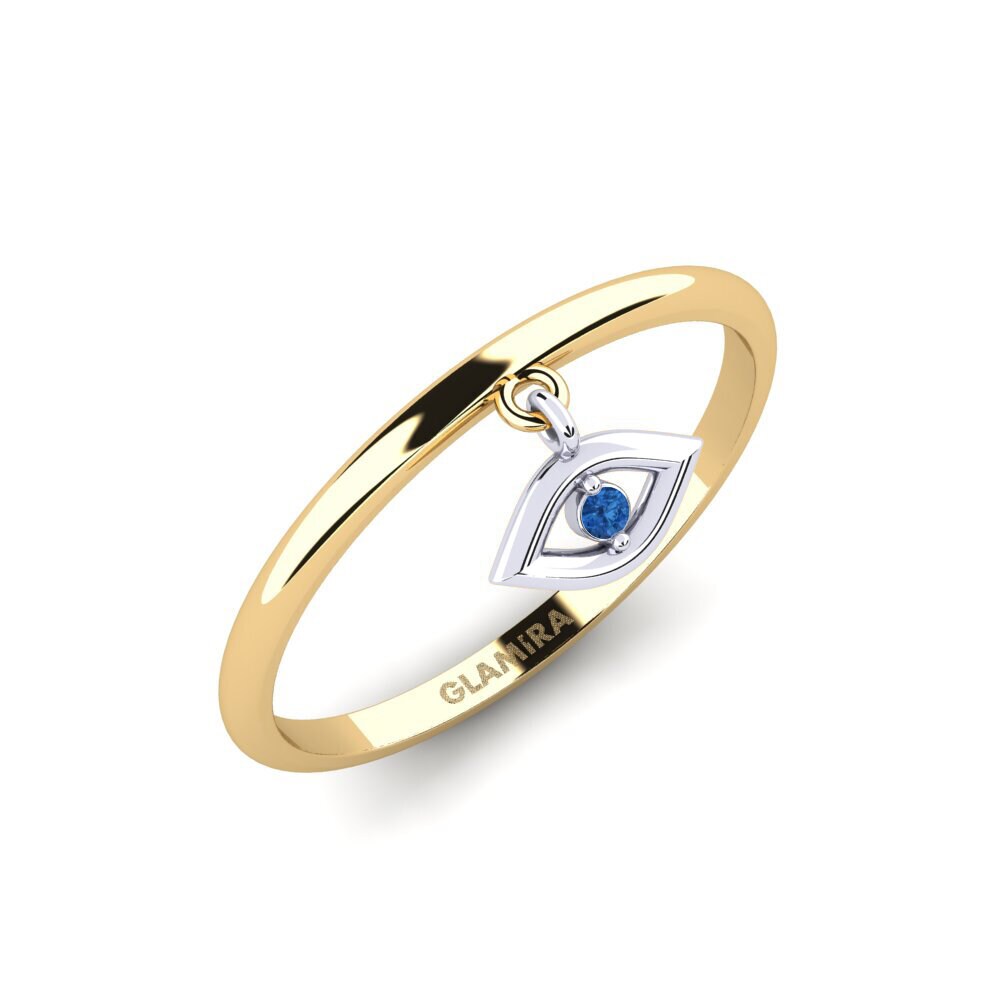 Or Jaune & Blanc 18k Zircone Bleu Foncé Bague Boulogne