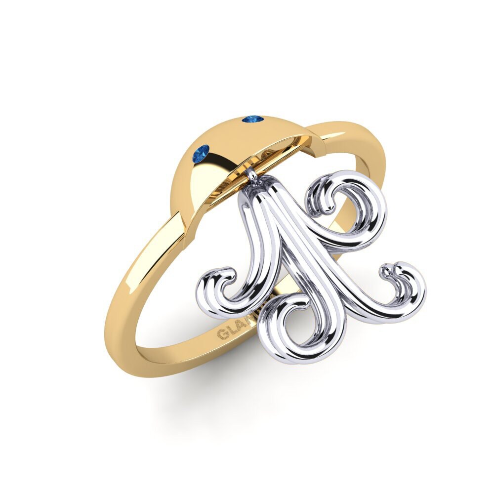 Or Jaune & Blanc 18k Zircone Bleu Foncé Bague Pranaya