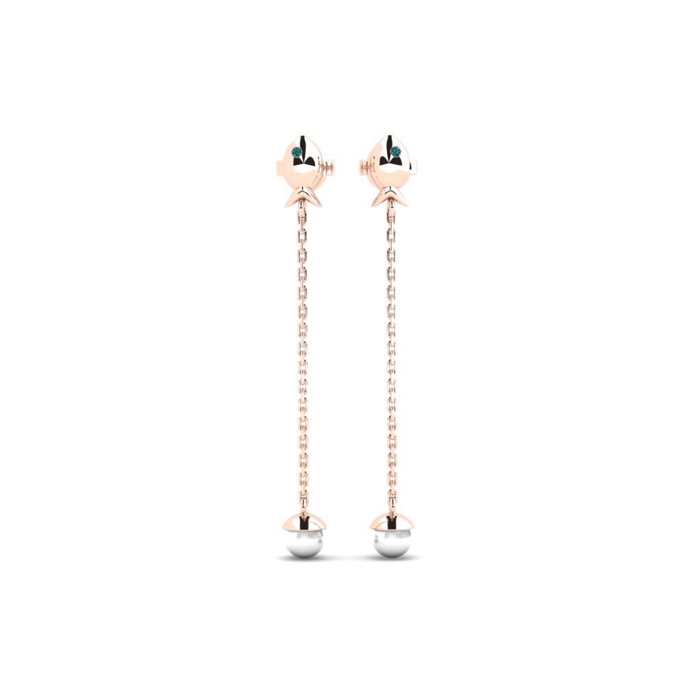 14ct Rose Gold Blue Diamond Women's Earring Menestys - A